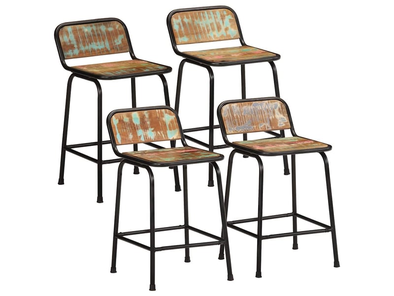  Lot de 4 tabouret de bar, chaise de bar 46x35,5x70cm bois massif récupération  - Conforama B