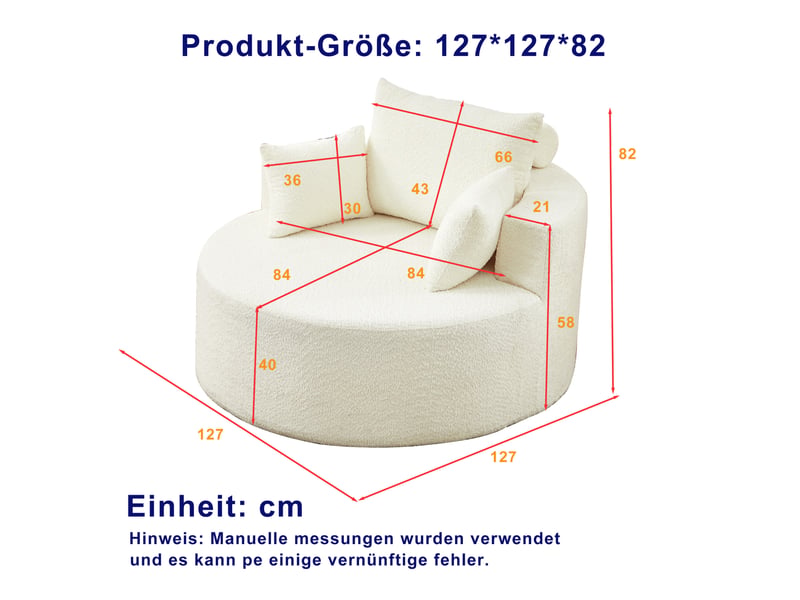  Fauteuil 127x127x82 cm, sans montage, coussin et dossier, confort, pour salon et chambre, mousse et chenille, beige  - Conforama C