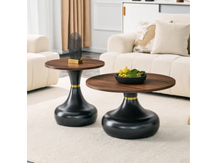 Set 2 tables basses forme sablier - design gigogne, plateau effet bois - salonchambrebureau