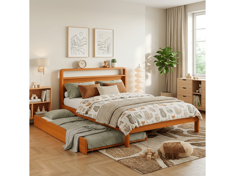  Lit gigogne 140x200 cm, lit enfant, couchage gigogne extensible, bois naturel  - Conforama A