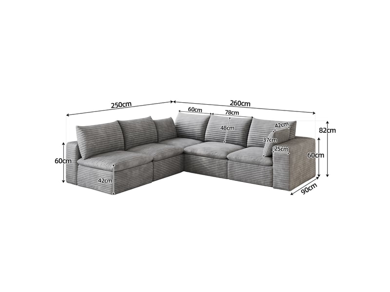  Grand canapé nuage velours côtelé gris foncé, déhoussable sans montage, canapé xxl salon 340cm  - Conforama C