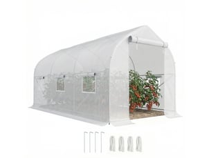 Serre tunnel de jardin 8m², serre de jardin tunnel avec 1 portes et 6 fenêtres, bâche pe 140gm² 400x200x200cm blanc