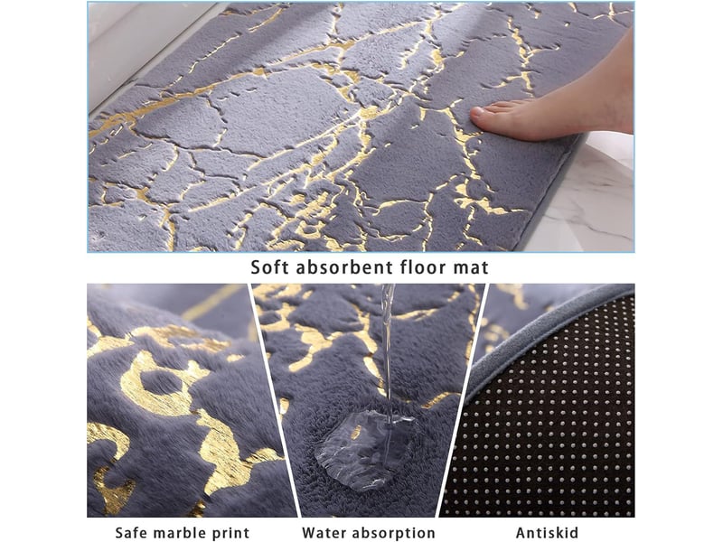  Tapis de salle de bain en marbre antidérapant or noir, tapis de douche lavable, décoration chambre, salon  - Conforama C