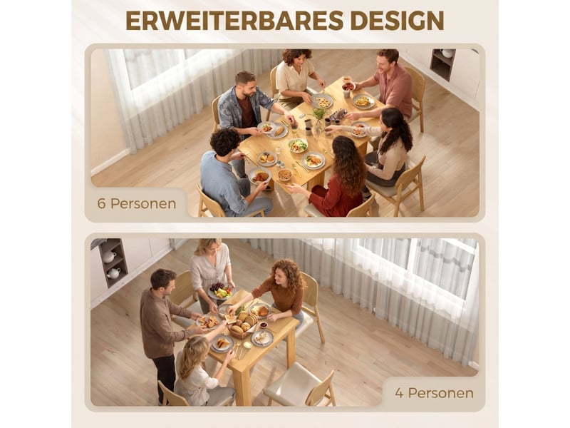  Table à manger extensible pour 4 à 6 personnes avec plateau pliant, structure stable, pour cuisine et salle à manger  - Conforama E