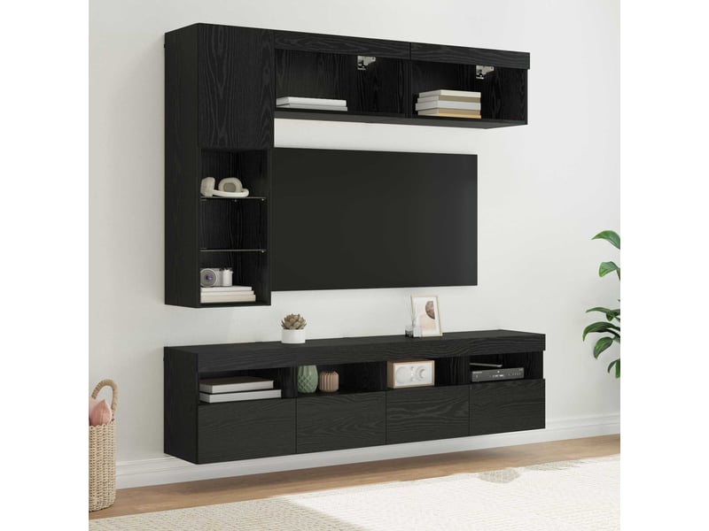 Meuble tv - banc tv - meuble de rangement 7 pcs chêne noir bois d'ingénierie - Conforama B