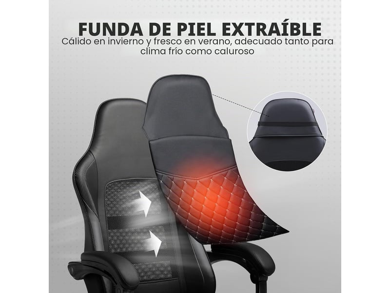  Gtplayer chaise de jeu avec double dossier, repose-pieds, housse amovible, 150kg, réglable - noir GTP100-BLACK - Conforama E