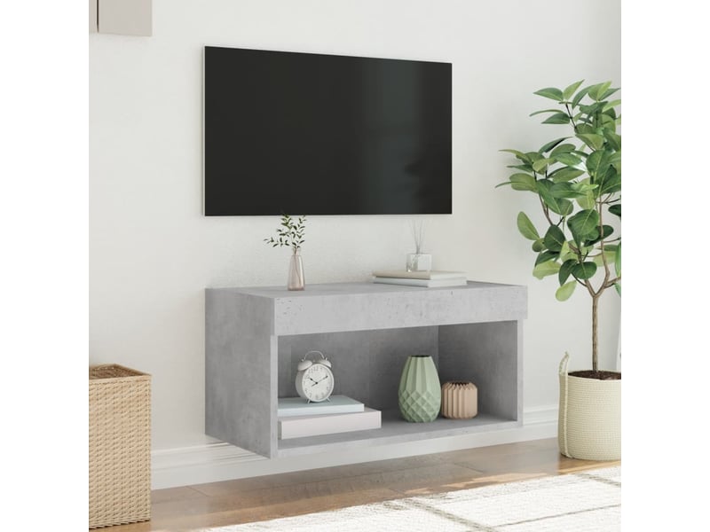  Meuble tv - banc tv - meuble de rangement avec lumières led gris béton 60x30x30 cm  - Conforama E