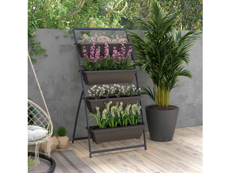 Support plantes à 4 niveaux 76 x 79 x 162 cm – marron – 4 bacs drainants, intérieur et extérieur - Conforama B