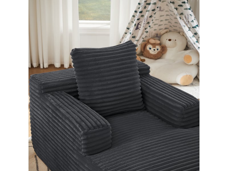  Méridienne convertible en velours côtelé gris foncé, mousse haute densité et ressorts ensachés IKSETERA TRADING LTD - Conforama W