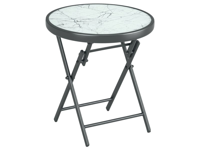  Table basse pliante table d'appoint pliante plateau effet marbre en verre trempé structure métal ronde ø45 x 50 cm blanc  - Conforama A