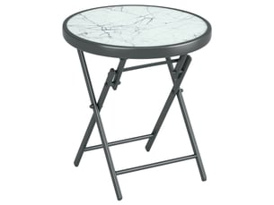 Table basse pliante table d'appoint pliante plateau effet marbre en verre trempé structure métal ronde ø45 x 50 cm blanc