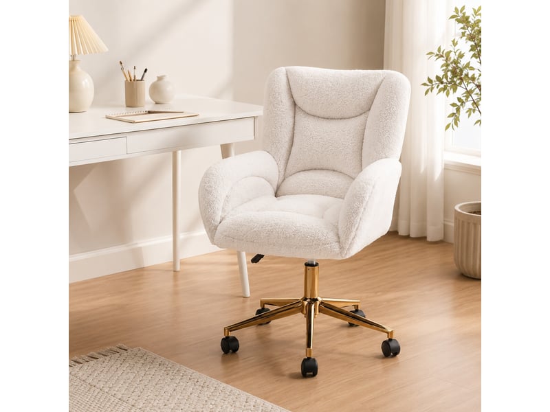  Chaise de bureau réglable pivotante - lpospi - dossier ergonomique, roulettes, teddy blanc 64 × 62 × 92,5 cm  - Conforama C