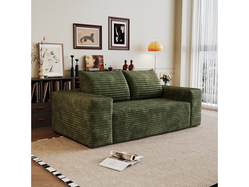  Canapé en velours côtelé vert 3 places 180cm, assise profonde en mousse, sans montage  - Conforama W