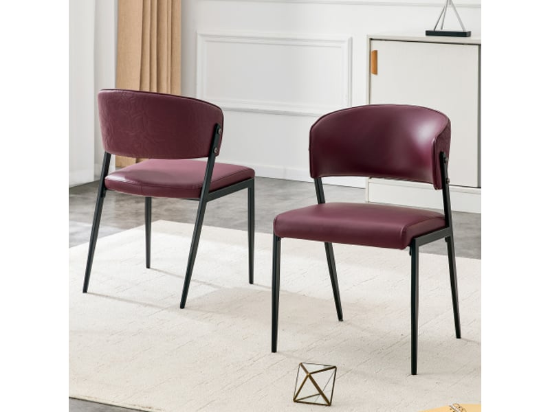  Lot de 2 chaises de salle à manger rembourrées – cadre métal, dossier ergonomique, assise simili-cuir – cuisine-salon  - Conforama B