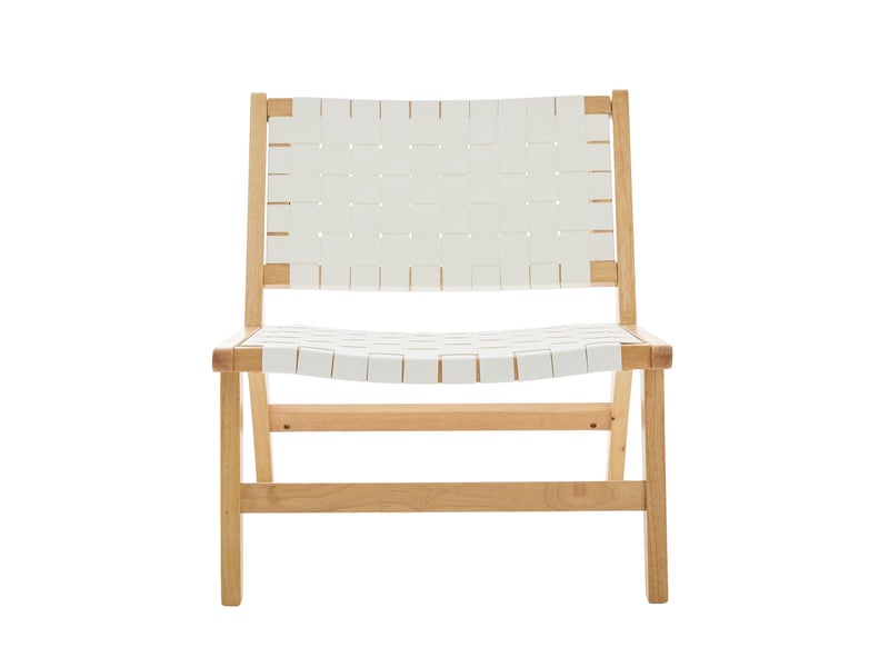  Fauteuil de détente tressé 66x71x72 cm, sans accoudoirs, style industriel moderne, bois et pu, blanc  - Conforama A