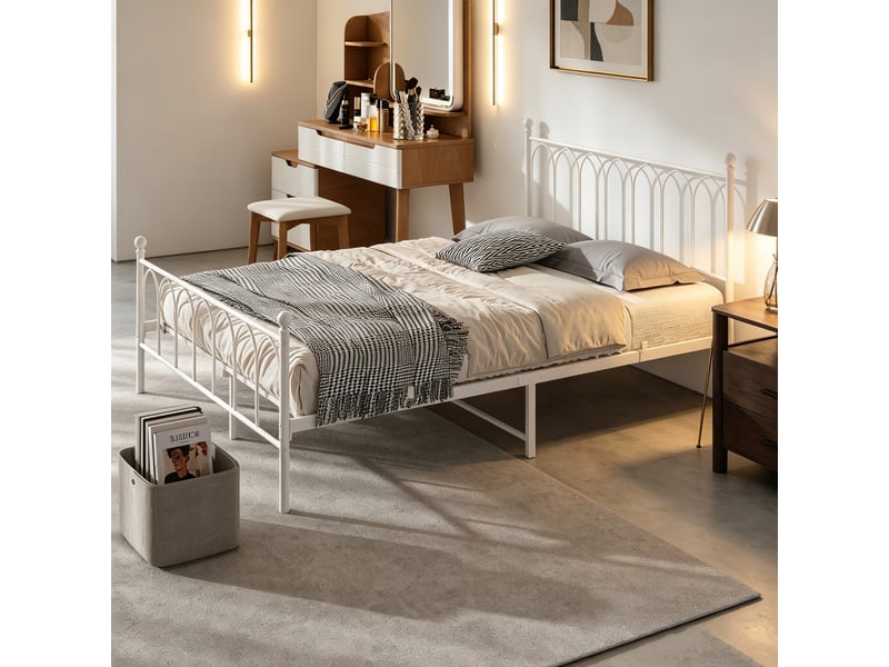 Tcqpz lit youth en métal 140x200 cm blanc avec sommier à lattes, sans matelas  - Conforama D