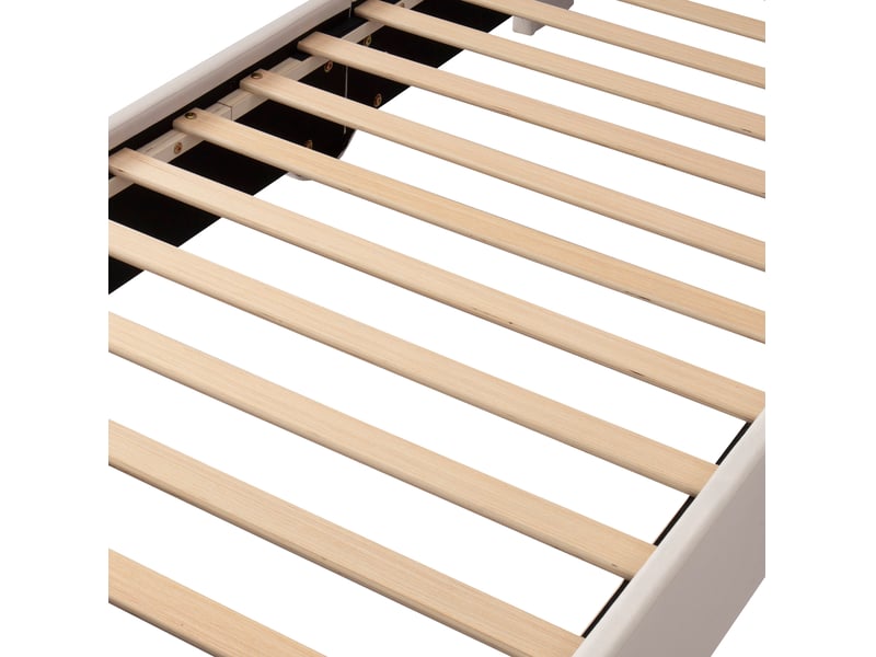  Lit simple enfant forme voiture 90x200 cm beige flanelle, tête de lit réglable 2 hauteurs, roues lumineuses  - Conforama E