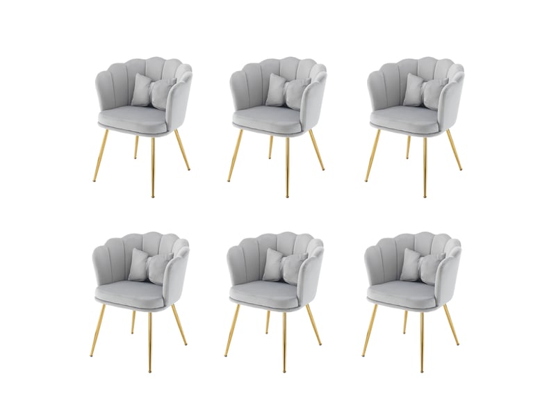  Chaise de salle à manger tcqpz lot de 6 en velours gris dossier pétale pieds en métal doré 63 x 58 x 77 cm  - Conforama B