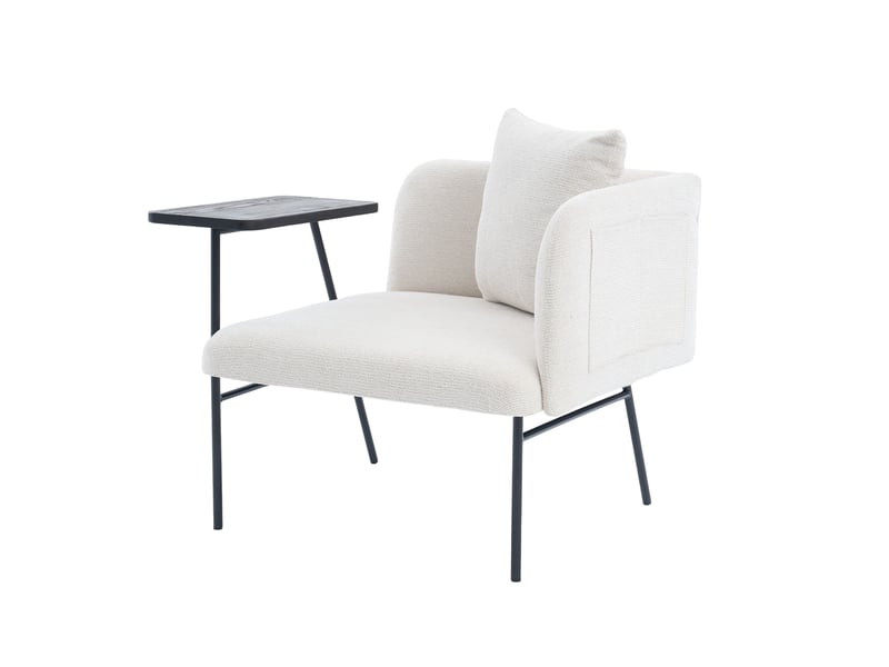  Fauteuil de relaxation beige en tissu avec table d'appoint intégrée et 2 poches de rangement  - Conforama E