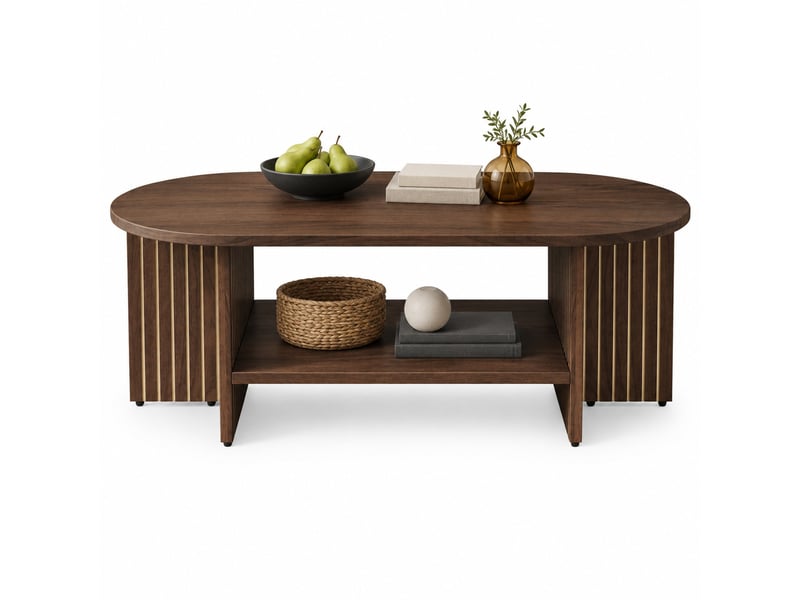  Table basse ovale 100x49x35 cm en mdf coloris noyer avec tablette  - Conforama A