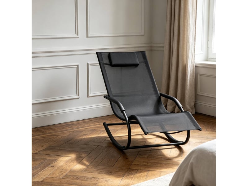  Fauteuil à bascule tcqpz relaxant ergonomique noir 62 x 150 x 84 cm en métal galvanisé et textilene  - Conforama B