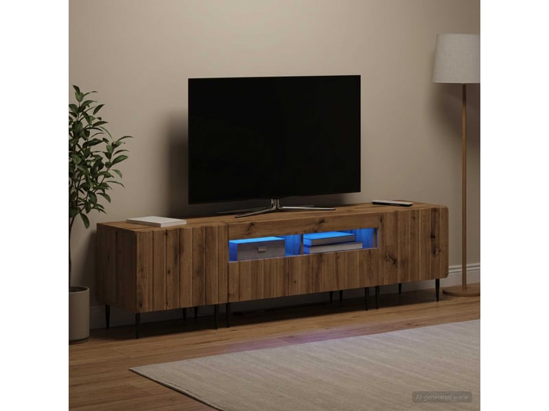 Meuble tv - banc tv - meuble de rangement led 5 pièces chêne artisanal bois d'ingénierie - Conforama B