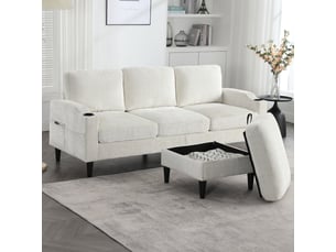 Canapé droit fixe Bliss Lite 3 + 1 places Tissu beige avec coffre de rangement