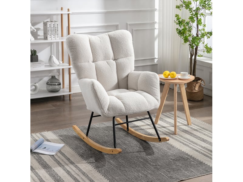  Fauteuil à bascule 80x70x95 cm dossier haut bois et métal blanc  - Conforama B