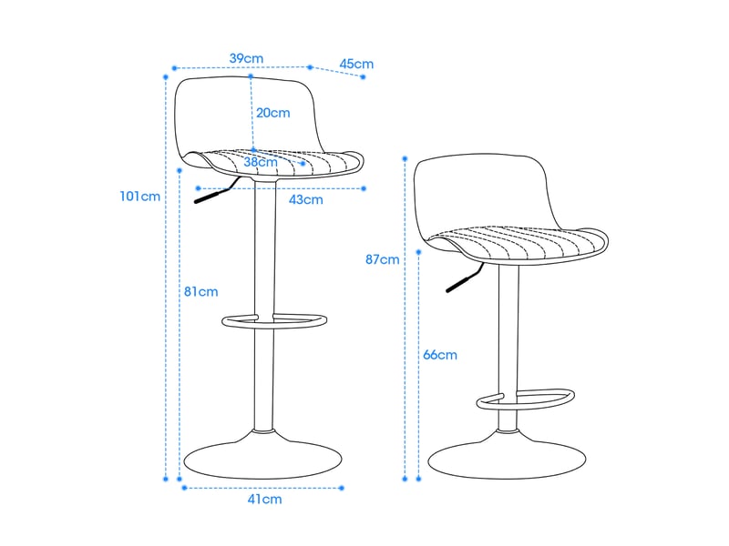  Tabouret de bar pivotant avec dossier ergonomique et hauteur réglable, base métallique, blanc en métal et tissu  - Conforama D