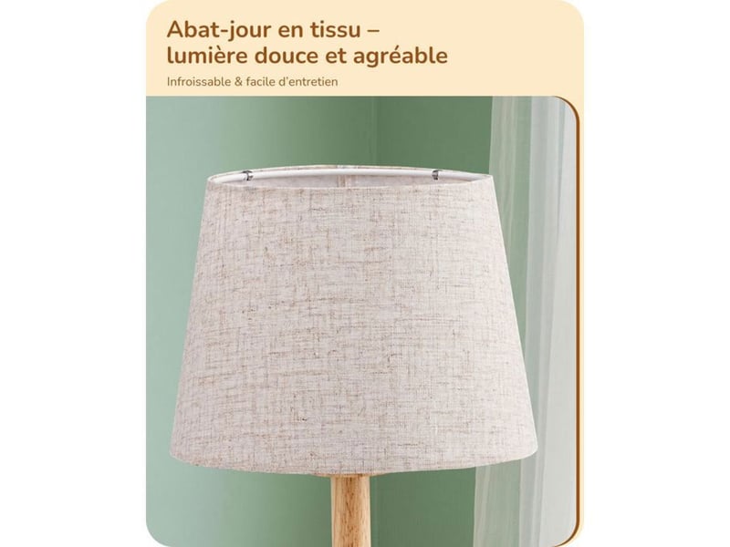  Lampe de chevet style nordique lin beige bois massif 2700k e27 4w led 370618_AACPI14108_6_DROPFR - Conforama B