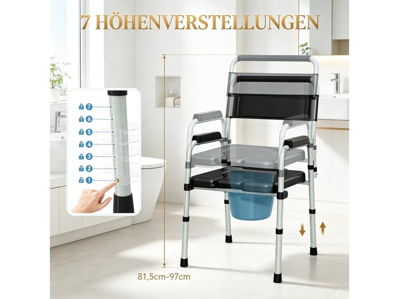  Fauteuil de salon - chaise de toilette pliable avec accoudoirs et dossier, chaise sanitaire portable, noir  - Conforama W