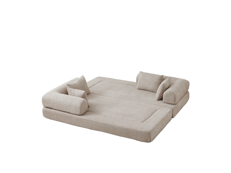 Canapé 2 places 4-en-1 en tissu chenille kaki avec 4 coussins - Conforama E