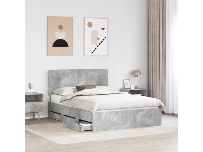  Lit double- lit adulte -  cadre de lit gris béton 150 x 200 cm bois ingénierie  - Conforama B