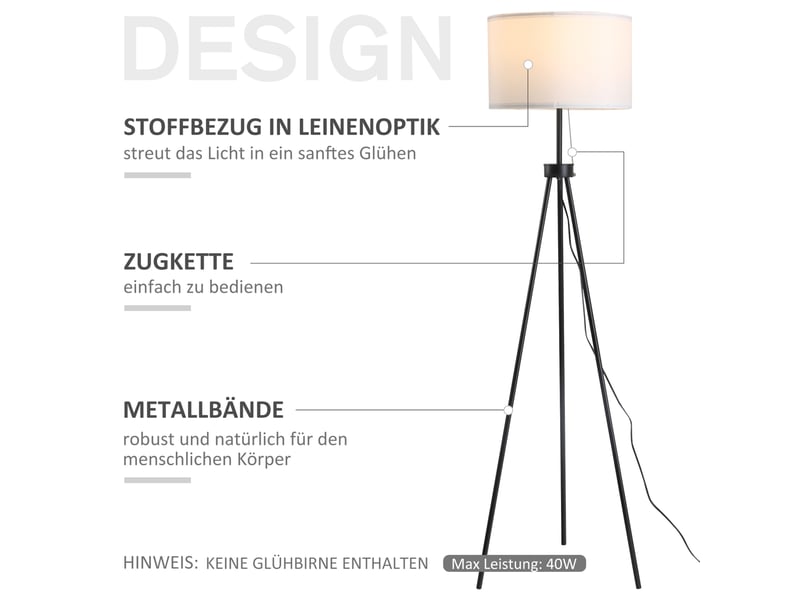 Lampadaire moderne noir et blanc acier et polyester, culot e27, câble 3 m - Conforama E