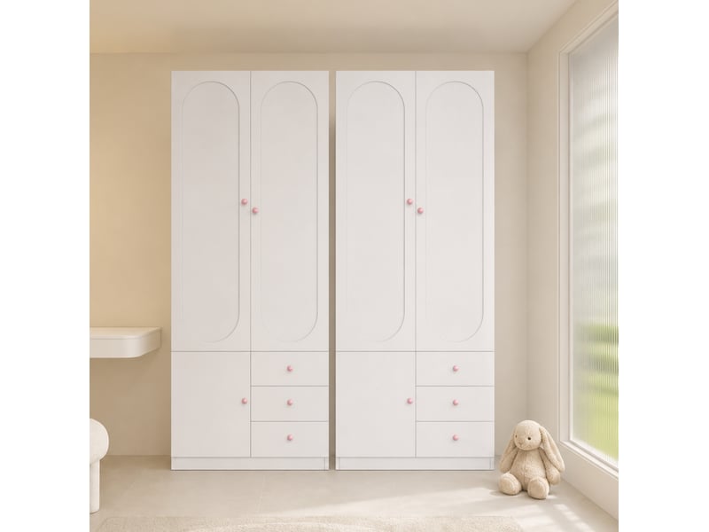  Armoire 2 portes modenvie lot de 2 avec tiroirs, penderie et étagères 160 x 50 x 200 cm blanche en mdf  - Conforama E