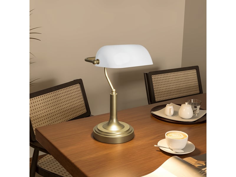  Lampe de bureau de banquier avec abat-jour réglable et interrupteur à bascule pour bureaubibliothèque, blanche  - Conforama D