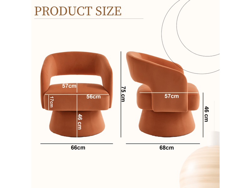  Fauteuil pivotant lexicon 360° - 68x66x75cm - design tonneau dos ouvert, assise moelleuse et base métal - orange vitaminé  - Conforama E