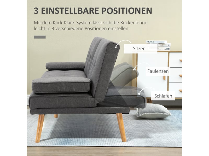  Canapé convertible 3 places modenvie gris foncé 181 x 77 x 78 cm table pliante porte-gobelets polyester  - Conforama D