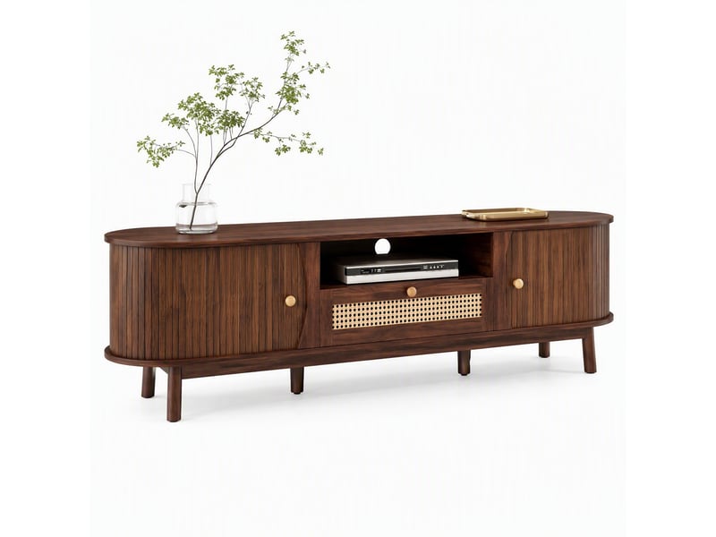 Meuble tv avec porte coulissante, tiroirs et rangements ouverts, pour salon, mdf, marron, 165 x 37 x 46 cm - Conforama A