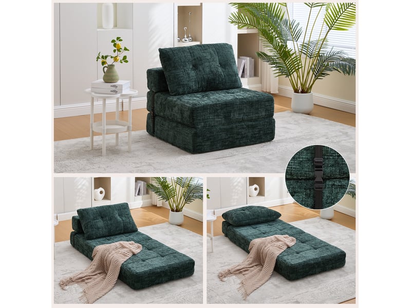  Fauteuil convertible modenvie pliant 1 place en chenille vert émeraude 79 x 79 cm  - Conforama D