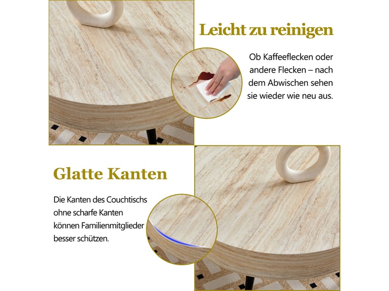  Table basse rond 70×70×35.5 cm, mdf et métal, noir et bois Fay Lum - Conforama E