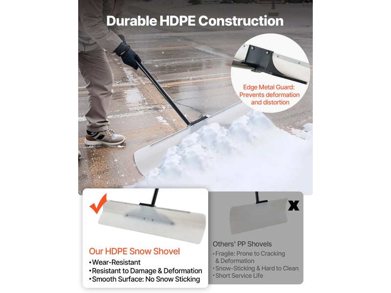 Vevor pelle a neige, 91,5 cm, poussoir a neige avec poignee ergonomique, lame en plastique pehd, pelle de deneigement a manche segmente, pousse-neige portable pour nettoyage allees escaliers trottoirs - Conforama C