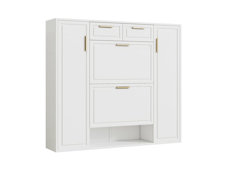  Meuble à chaussures moderne 120x24x107 cm avec 2 portes, 2 tiroirs, étages réglables - rangement 15 paires - entrée salon - blanc BrimViber - Conforama E