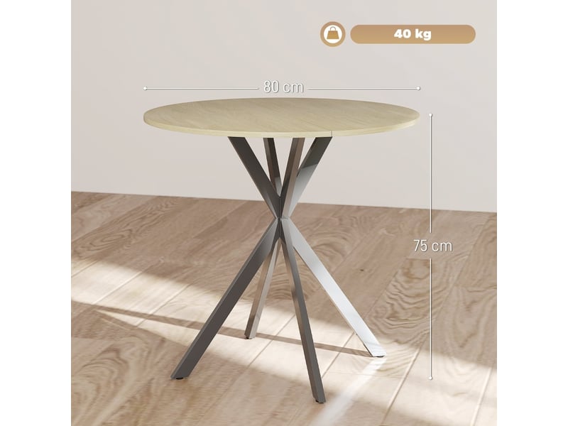  Table à manger ronde 2 personnes style industriel - lpospi - pieds en acier réglables, bois chêne ø80 × 75 cm  - Conforama D