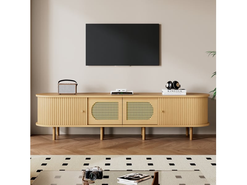  Meuble tv 180 cm avec rangement et portes à rideau evryae  - Conforama D