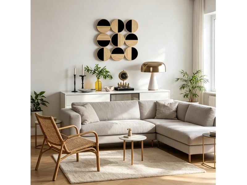 Décoration murale 3d en métal, mdf et miroir, 60 x 60 cm, design géométrique noir et bois clair - Conforama B