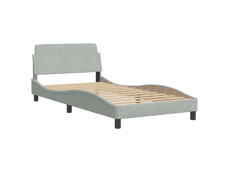  Lit simple- lit adulte -  cadre de lit sans matelas gris clair 100x200 cm velours  - Conforama C