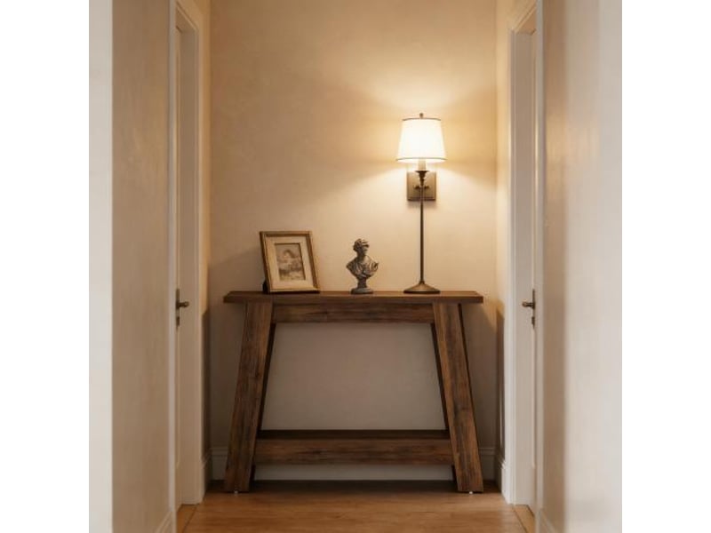 Console avec 2 étagères ouvertes style rustique pour entrée ou salon en bois brun rustique 105 × 30 × 79,5 cm - Conforama E