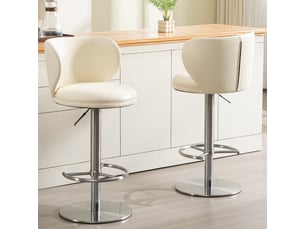 Tabouret de bar pivotant et réglable en cuir blanc, pied en acier
