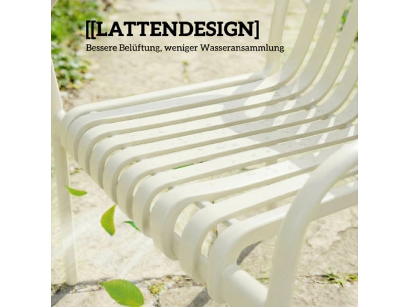  Lot de 4 chaises de jardin empilables crème, design lattes, accoudoirs, ergonomiques, terrasse  - Conforama E